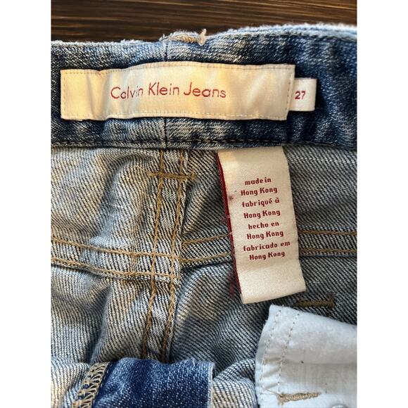 Vtg CALVIN KLEIN Womens Low Rise Denim Carpri Jeans Sz 27 Lt Wash Distressed Y2K - Picture 7 of 8